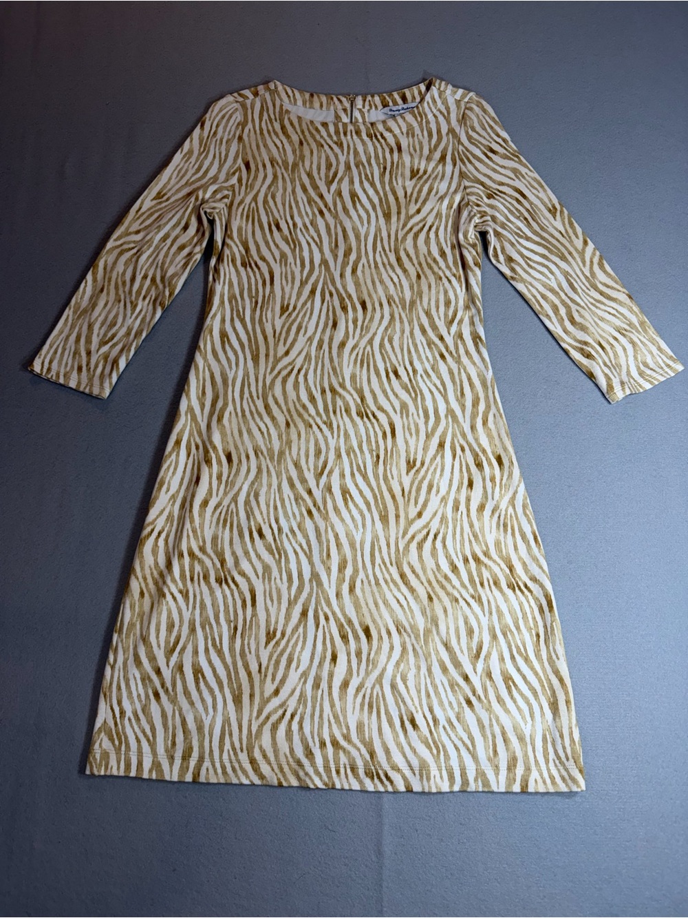 Tommy Bahama Zebra Print Shift Dress Beige Animal Print XS Resort Coastal